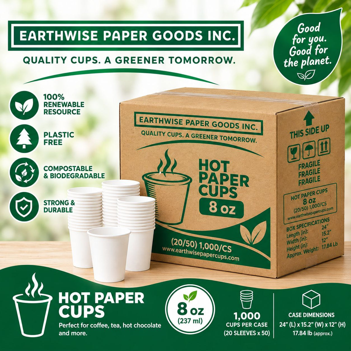 8 oz White Hot Cup, 1000/case