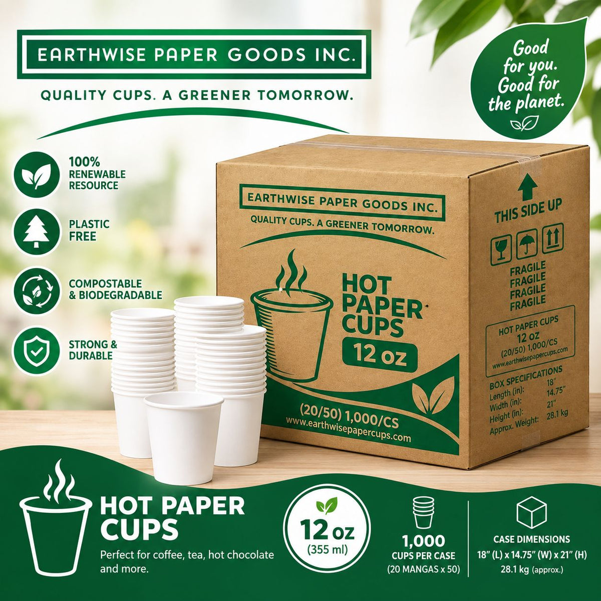 12 oz White Hot Cup, 1000/case